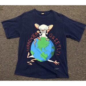 Vintage Pinky And The Brain DUAL SIDED Shirt Mens XL Blue Surrender Quietly 1995